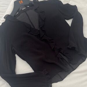 Express Sheer Black Ruffled Blouse